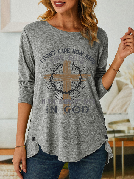 

Im Not Losing My Faith In God Jesus God Christian Three-Button Crew Neck T-Shirt, Gray, Long sleeves