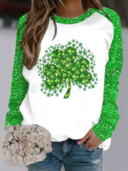 

Women's St. Patrick's Day Printed Crew Neck Sweatshirt, White, Hoodies&Sweatshirts