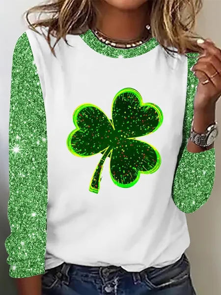 

Women's Shamrock Long Sleeve Tee T-shirt St. Patrick's Day Floral Casual Spring/Fall Top, White, T-Shirts