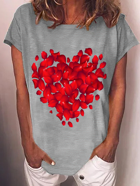 

Red Rose Heart Valentine's Day Cotton-Blend T-Shirt, Gray, T-shirts