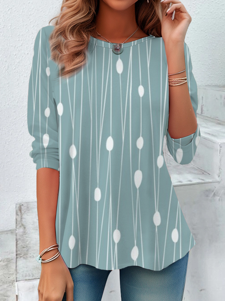

Women's Striped Print Casual Round Neck Tunic T-Shirt, Green, Long sleeves