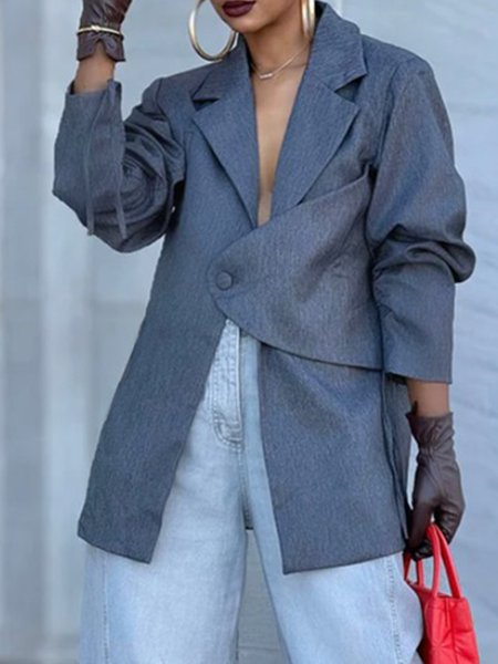 Urban Irregular Craftsmanship Plain Lapel Collar Blazer, Gray, Blazers