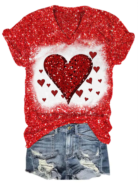 

Women's Love Valentine's Day Casual V-Neck Printed T-Shirt, Red, T-shirts
