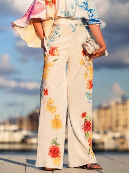 

Vacation Floral Fashion Straight Pants, As picture, Pants