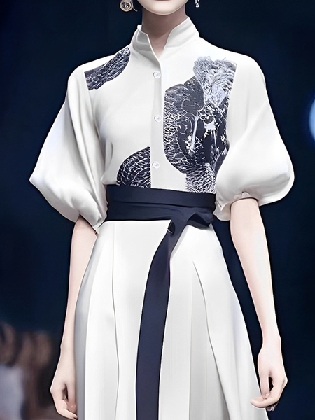 Urban Random Print Shirt, White, Blouses and Shirts