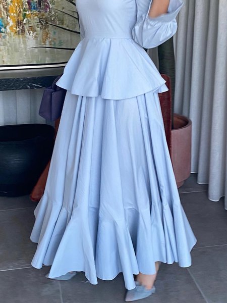 Elegant Plain Loosen Maxi Skirt, Blue, Skirts