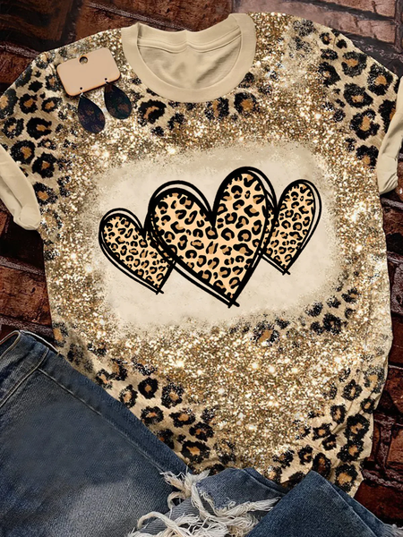 

Women's Short Sleeve Tee T-shirt Summer Leopard Printing Crew Neck Casual Top Graphic Tee, As picture, T-Shirts