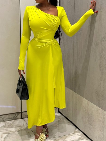 Urban Plain Ruched Maxi Dress, Yellow, Maxi Dresses