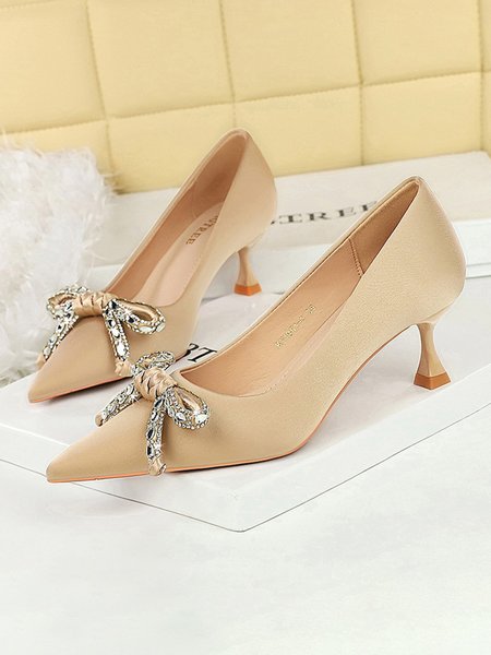 

Spool Heel Satin Plain Flat, Champagne, Heels