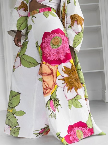 Vacation Floral Fashion Wide Leg Pants, As picture, Pants
