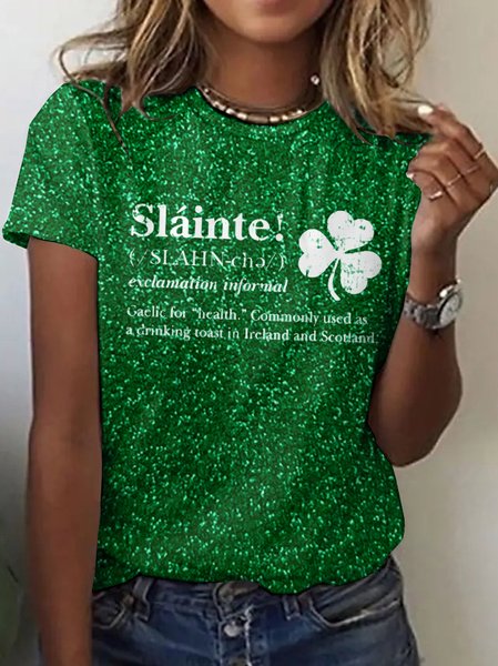 

St. Patrick's Day Casual Floral Crew Neck Short Sleeve T-shirt, Green, T-shirts