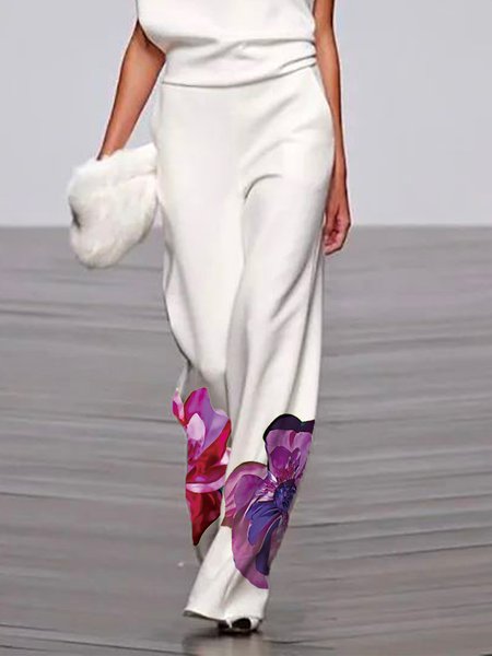Urban Floral Straight Pants, As picture, Pants