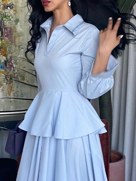 

Cotton Elegant Plain Shirt Collar Blouse, Blue, Blouses and Shirts