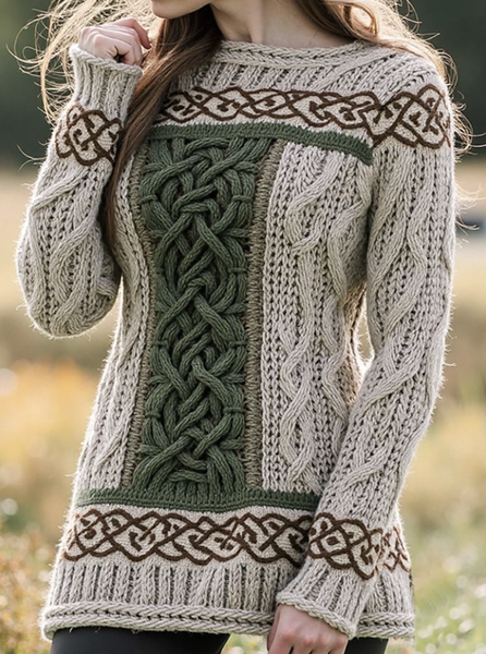 

Irish Celtic Knitted Round Neck Sweater, Khaki, Sweaters & Cardigans