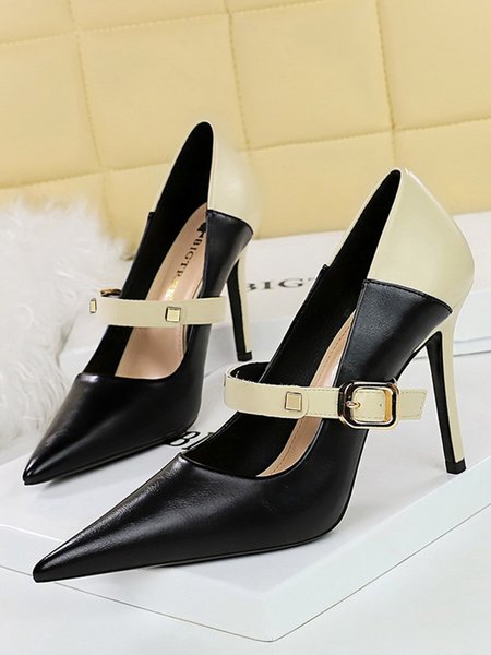 All Season Color Block Elegant Flat, Black, Heels