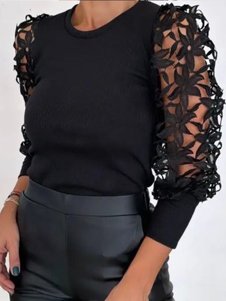 

Urban Floral Crew Neck Patchwork Blouse, Black, Blouses and Shirts
