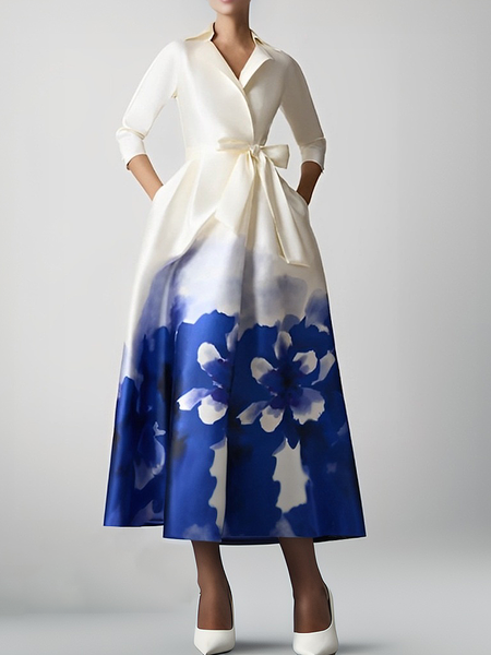 Elegant Floral Maxi Party Dress With Belt, As picture, Maxi Dresses