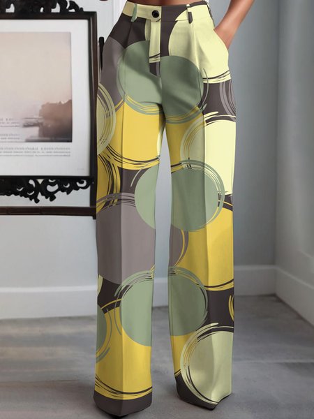 

Urban Abstract Polka Dots Printing Straight Pants, As picture, Pants