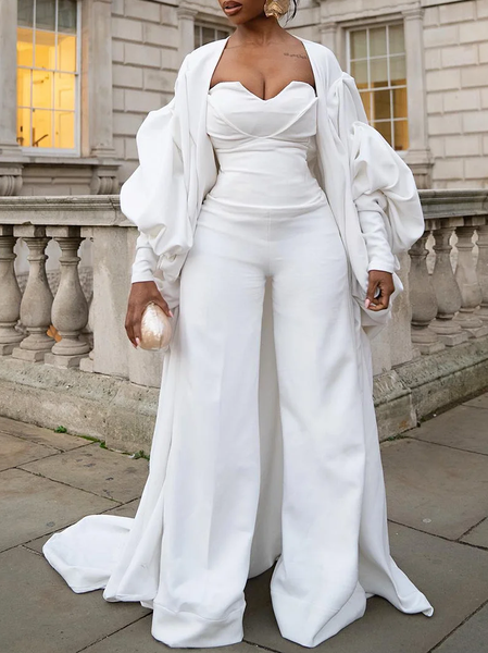 

Urban Ruched Plain Strapless Jumpsuit, White, Jumpsuits