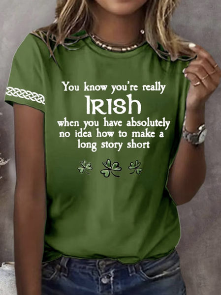 

Casual St. Patrick's Day Rose Heart Text Letters Crew Neck Short Sleeve T-shirt, Green, T-shirts