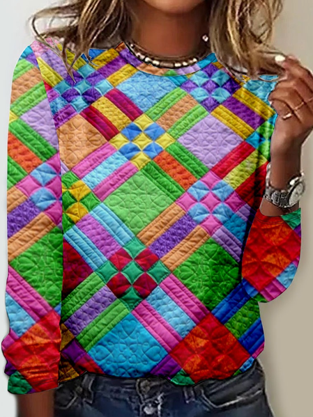 

Loose Casual Crew Neck T-Shirt, As picture, Long sleeves