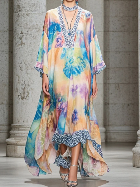 

Boho Tie-Dye Pattern Maxi Dress, As picture, Maxi Dresses