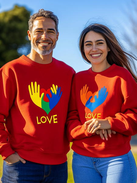 

Unisex Casual Loose Valentine's Day Crew Neck Sweatshirt, Red, Hoodies&Sweatshirts
