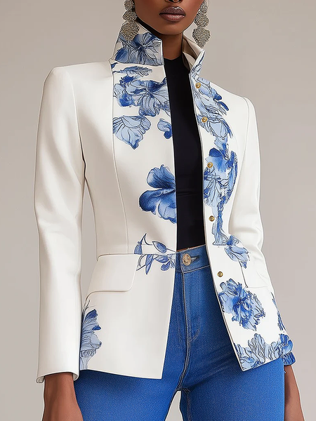 

Urban Regular Stitching Floral Jacket, As picture, Jackets
