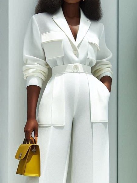 Urban Plain Pockets Shirt Collar Shirt, White, Blouses and Shirts