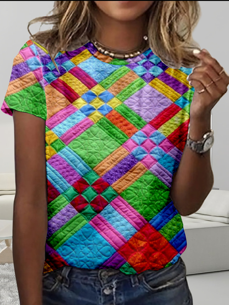

Casual Crew Neck T-Shirt, As picture, T-shirts