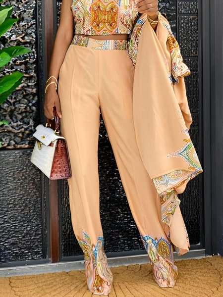 

Vacation Ethnic Wide Leg Pants, As picture, Pants