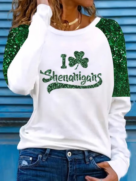 

Casual St. Patrick's Day Crew Neck Long Sleeve T-shirt, White, T-shirts