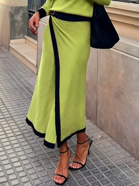 

Casual Daily Color Block Maxi Skirt, Green, Skirts