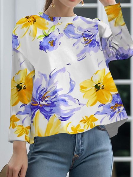 

Urban Floral Crew Neck Blouse, As picture, Blouses and Shirts