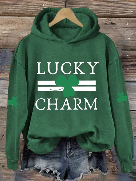 

Lucky Charm St. Patrick's Day Casual Crew Neck Loose Hooded Sweatshirt, Green, Hoodies&Sweatshirts