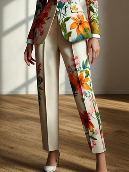 

Urban Floral Printing Slim Fit Pants, As picture, Pants