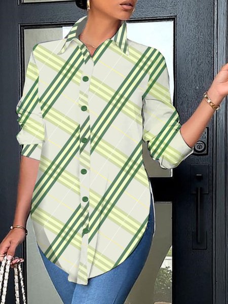 

Urban Plaid Printing Shirt Collar Shirt, As picture, Blouses and Shirts