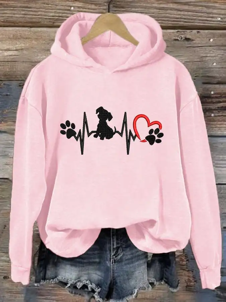 

Women's Dog And Love Valentine's Day Casual Hoodie, Pink, Hoodies&Sweatshirts