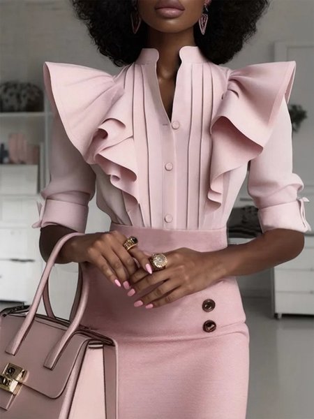 

Elegant Plain Buttoned Shirt, Pink, Blouses and Shirts