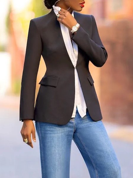 Urban Plain V Neck Blazer, Black, Blazers