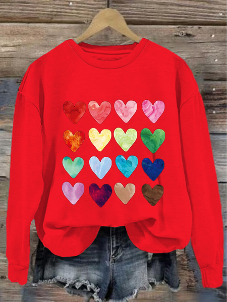 

Casual Crew Neck Heart/Cordate Sweatshirt Printing, Red, Hoodies & Sweatshirts
