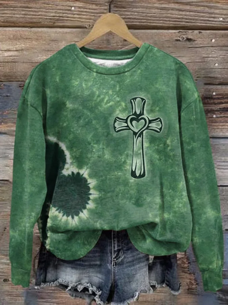 

Women's Crew Neck Tie Dye Printing Casual Spring/Fall Long Sleeve Sweatshirt, Green, Sweatshirts & Hoodies