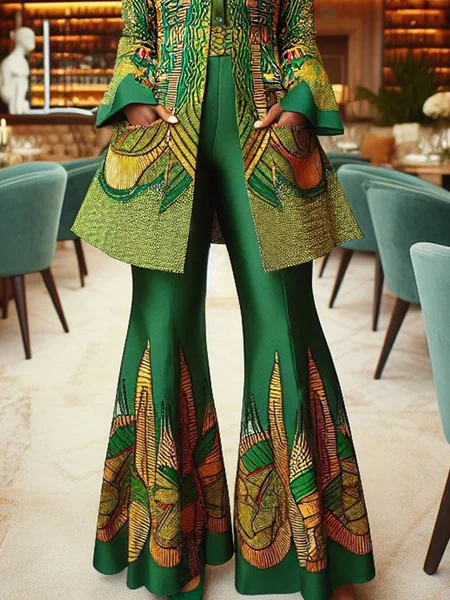 

Urban Ethnic Print Flare Pants, Green, Pants
