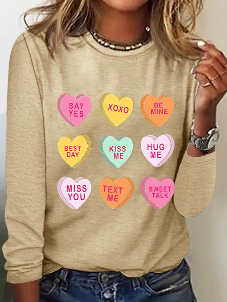 

Women's Long Sleeve Tee T-shirt Spring/Fall Text Letters Printing Crew Neck Casual Graphic Tee Top, Apricot, T-Shirts