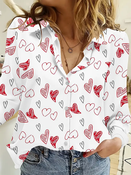 

Women's Valentine's Day Love Casual Long Sleeve Shirt, White, Blouses & Shirts