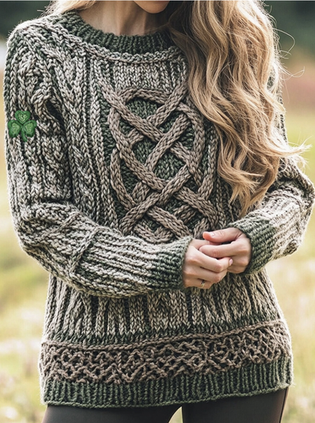 

Women's Shamrock Spring/Fall Casual Long Sleeve Crew Neck Wool/Knitting Sweater, Green, Sweaters