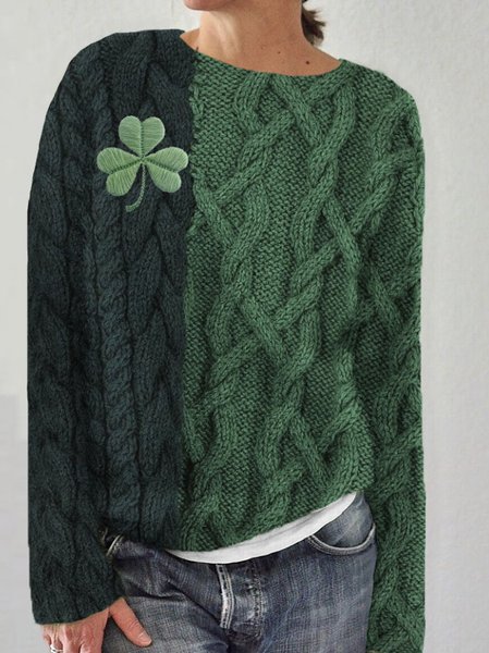 

Wool/Knitting Crew Neck Casual Sweater, Green, Sweaters