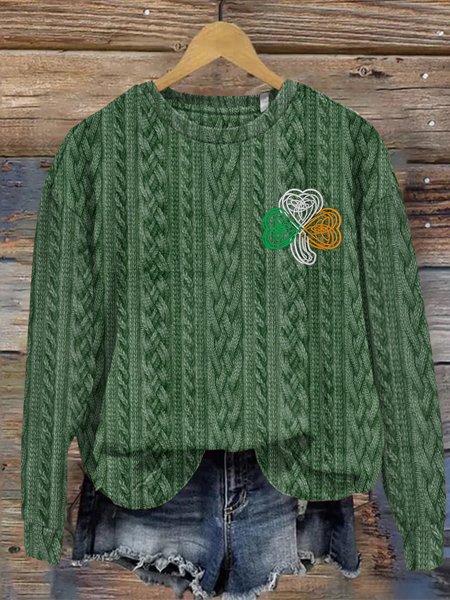 Casual Regular Fit Crew Neck Animal Sweater, Green, Sweaters