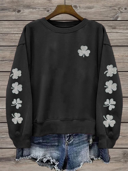 

Women's St. Patrick's Day Floral Shamrock Printing Casual Spring/Fall Long Sleeve Sweatshirt, Black, Sweatshirts & Hoodies