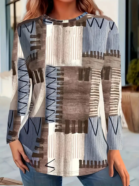 

Women's Long Sleeve T-shirt Spring/Fall As Picture Geometric Printing Jersey Crew Neck Daily Going Out Casual Tunic T-Shirt, Long sleeves